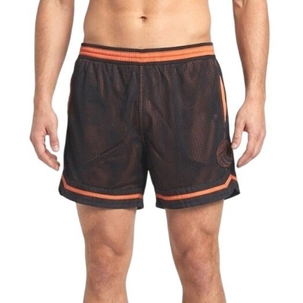 Speedo Mesh Athletic Shorts Mens Large Black Orange Volleyball Retro Gym Sport